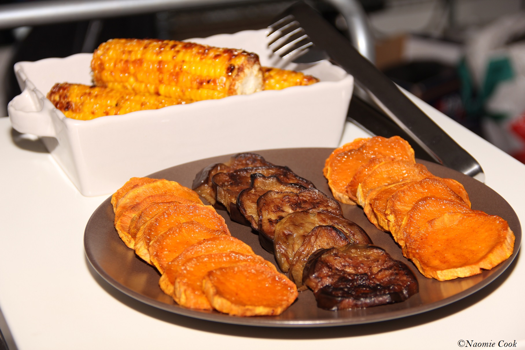 patate douce, aubergine, mais